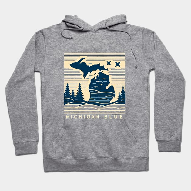 Michigan Blue Serenity - Minimalist Line Art Hoodie by Retro Travel Design